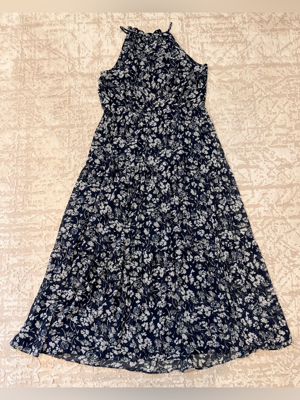 LOFT Navy and Cream Floral Halter Maxi Dress - Picture 3 of 5